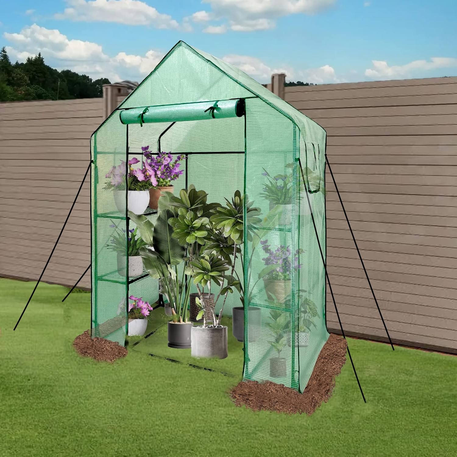 Grandhom Walk-In Greenhouse - 3-Tier 6 Shelves PE Cover 143x73x195cm
