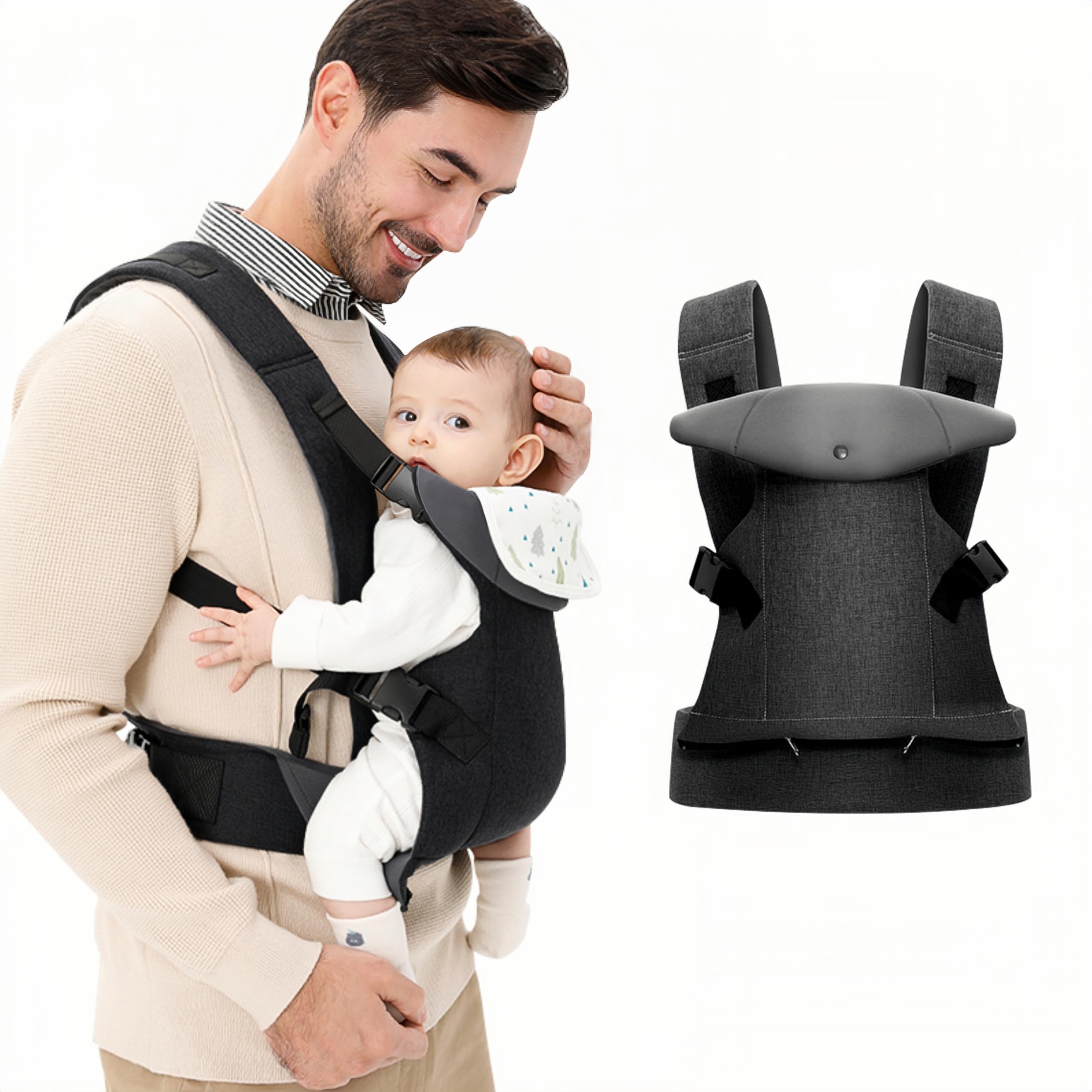 IULONEE Ergonomic Baby Carrier with Detachable Bibs - Black, 3-36 Months