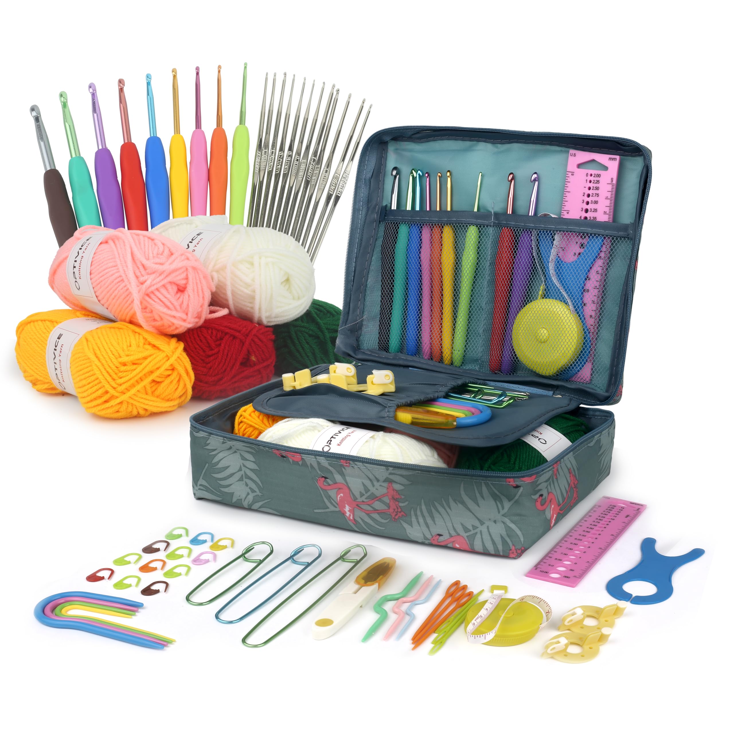 OPTIVICE Crochet Kit for Beginners - Ergonomic Hooks & Yarn Set, Sea Green