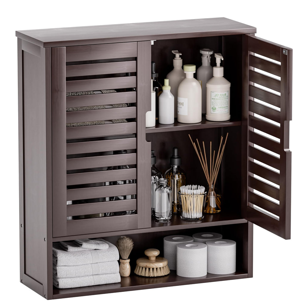 SMIBUY Bamboo Wall Mounted Bathroom Cabinet | 2-Door Medicine Organizer