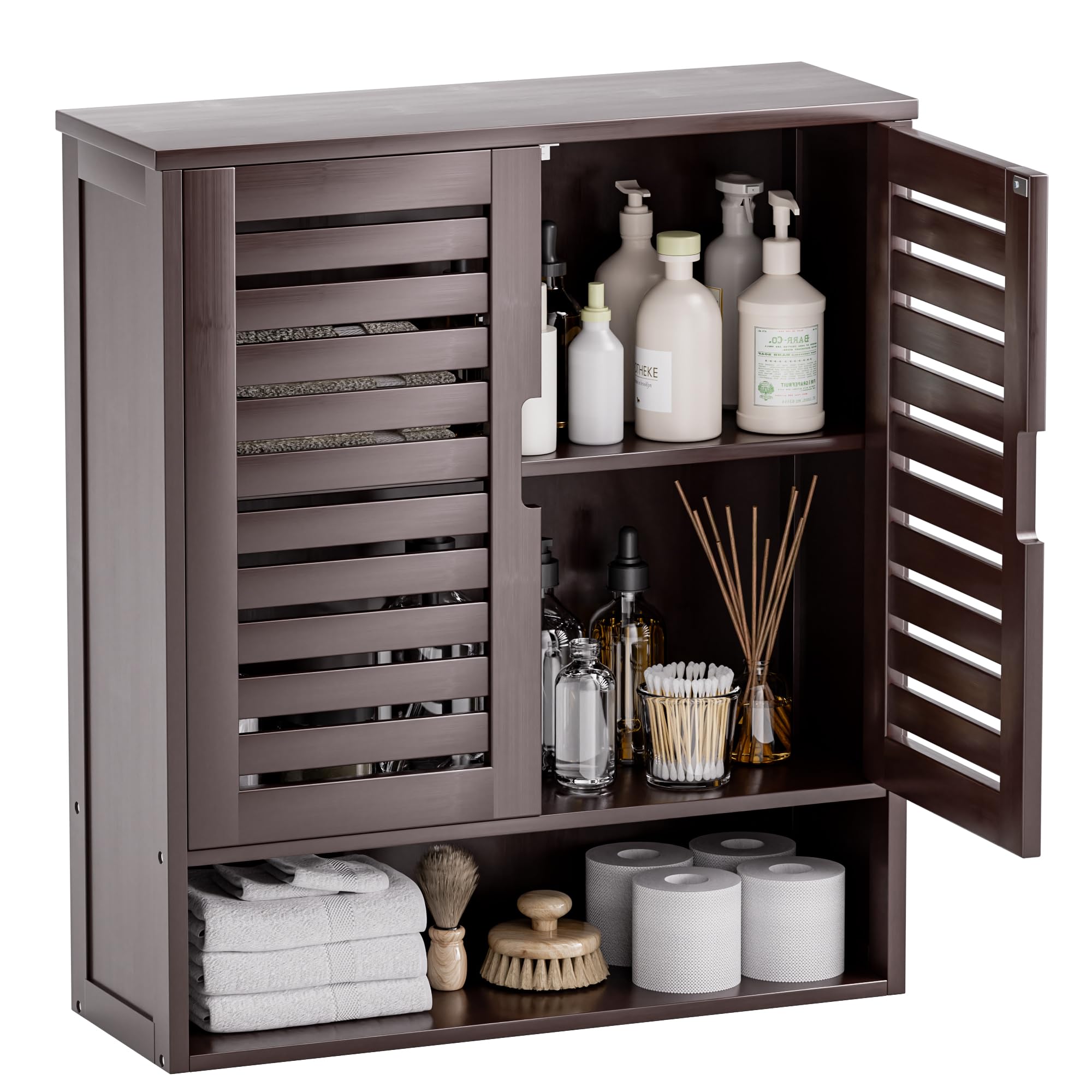 SMIBUY Bamboo Wall Mounted Bathroom Cabinet | 2-Door Medicine Organizer