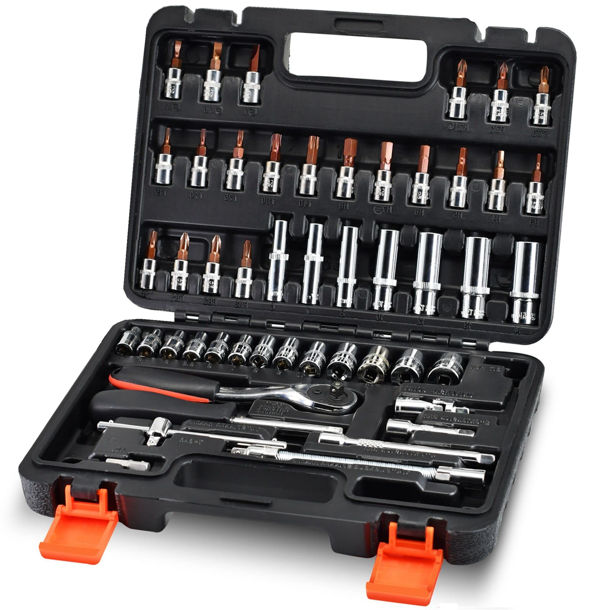 53-Piece 1/4" Metric Socket Set with 72-Teeth Ratchet