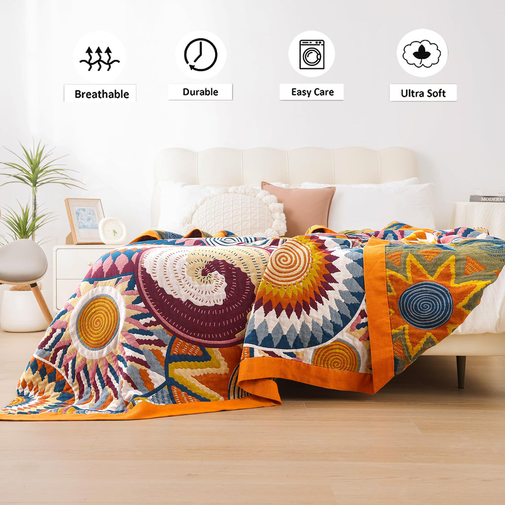 VANJOROY Bohemian Throw Blanket – 100% Organic Cotton Boho Sofa Cover