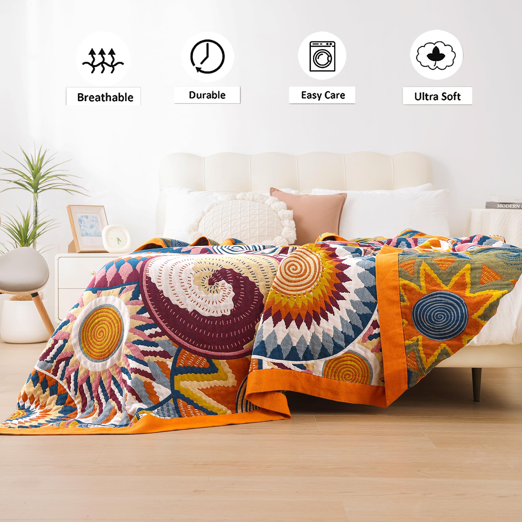 VANJOROY Bohemian Throw Blanket – 100% Organic Cotton Boho Sofa Cover