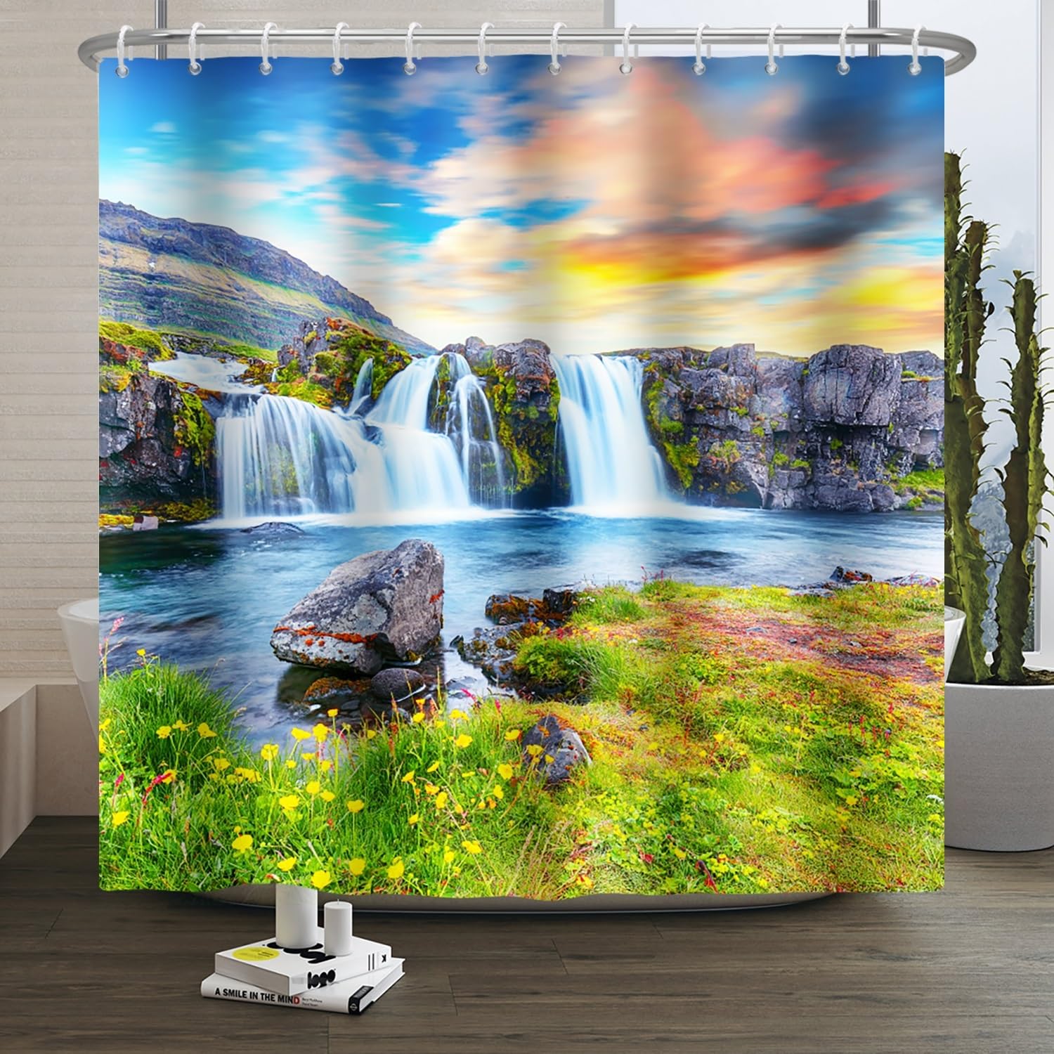 Xiaoterna Nature Waterfall Shower Curtain | Waterproof Polyester Fabric