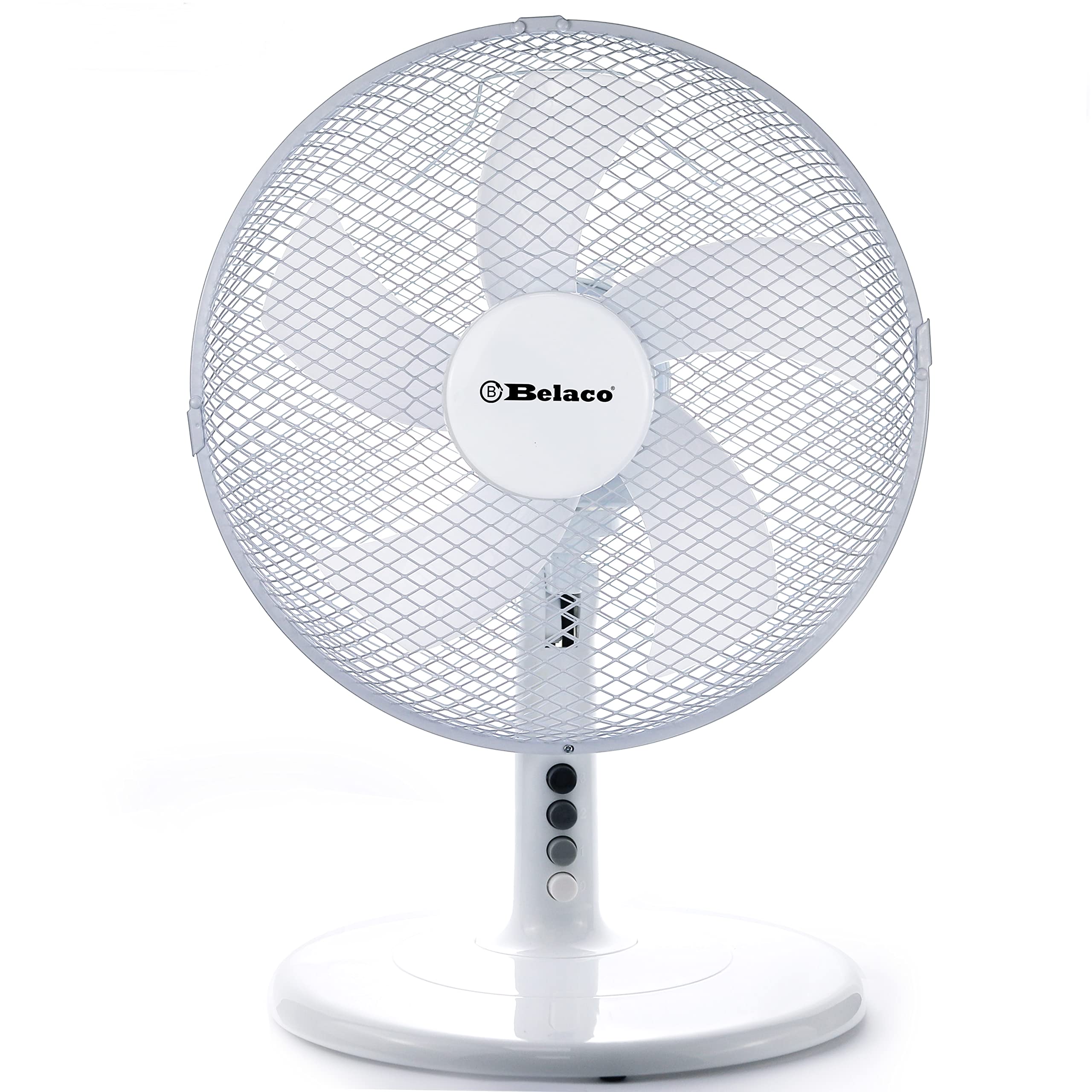 Belaco 12-Inch Table Fan | 3-Speed Oscillating Desk Fan - White
