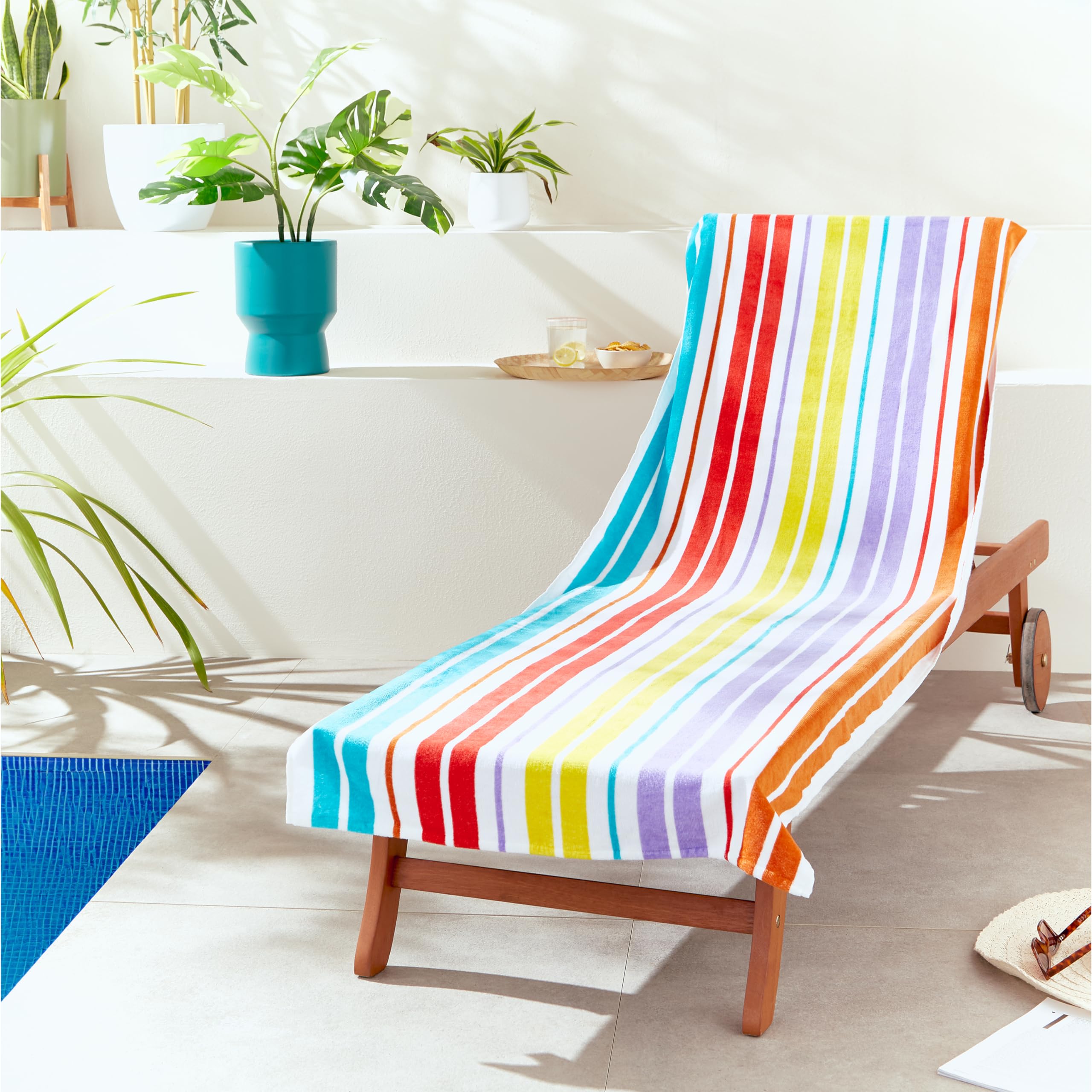Catherine Lansfield Rainbow Stripe Cotton Sun Lounger Beach Towel
