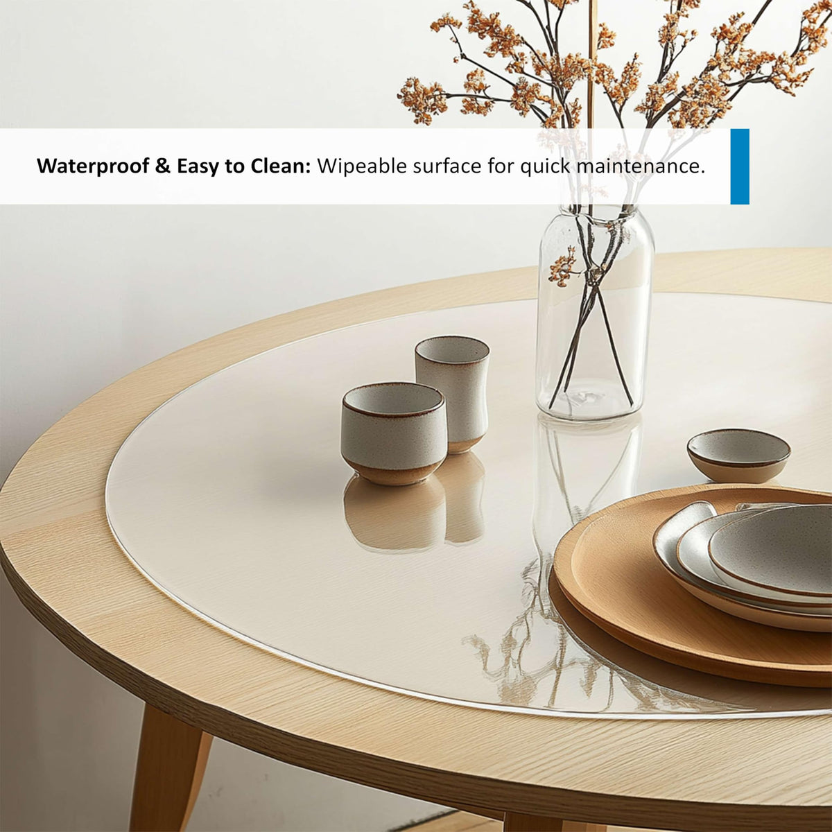 Round Clear PVC Table Protector, Heat Resistant & Waterproof, Clear Round 60cm - image 4