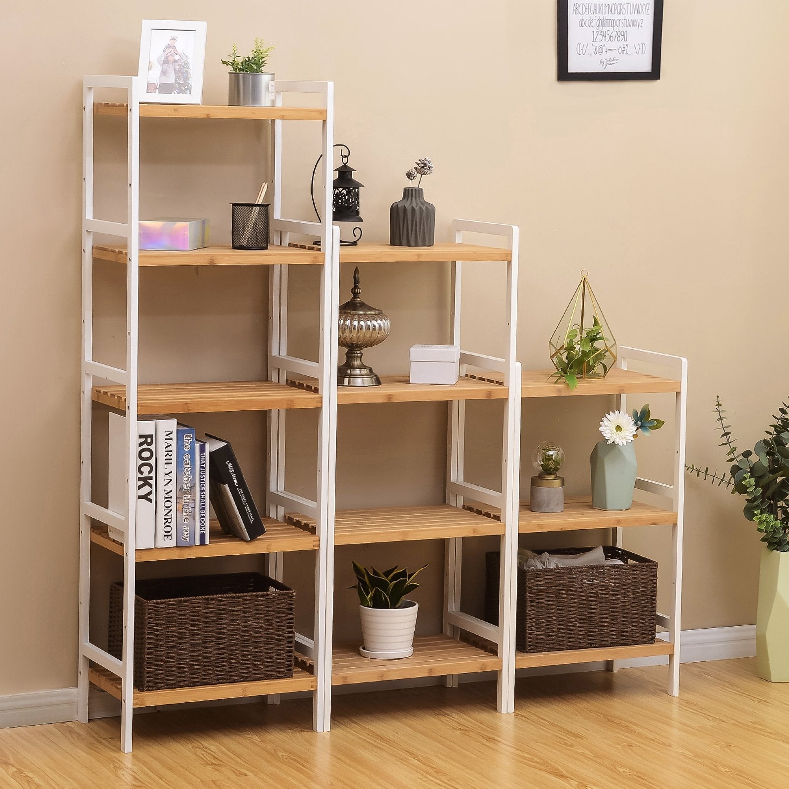SONGMICS 3-Tier Bamboo Storage Rack | Adjustable Shelving Unit, Natural