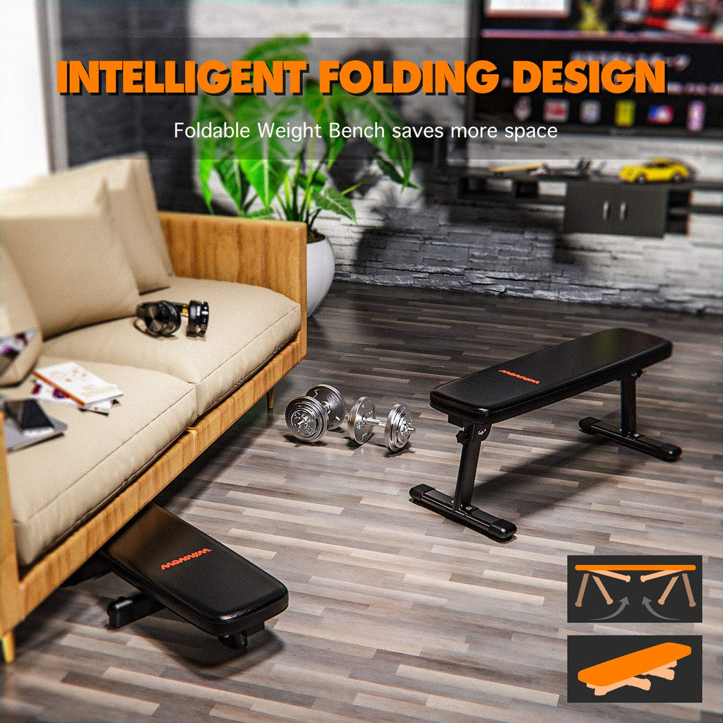 WINNOW Folding Weight Bench – Portable Flat Home Workout Fitness Bench