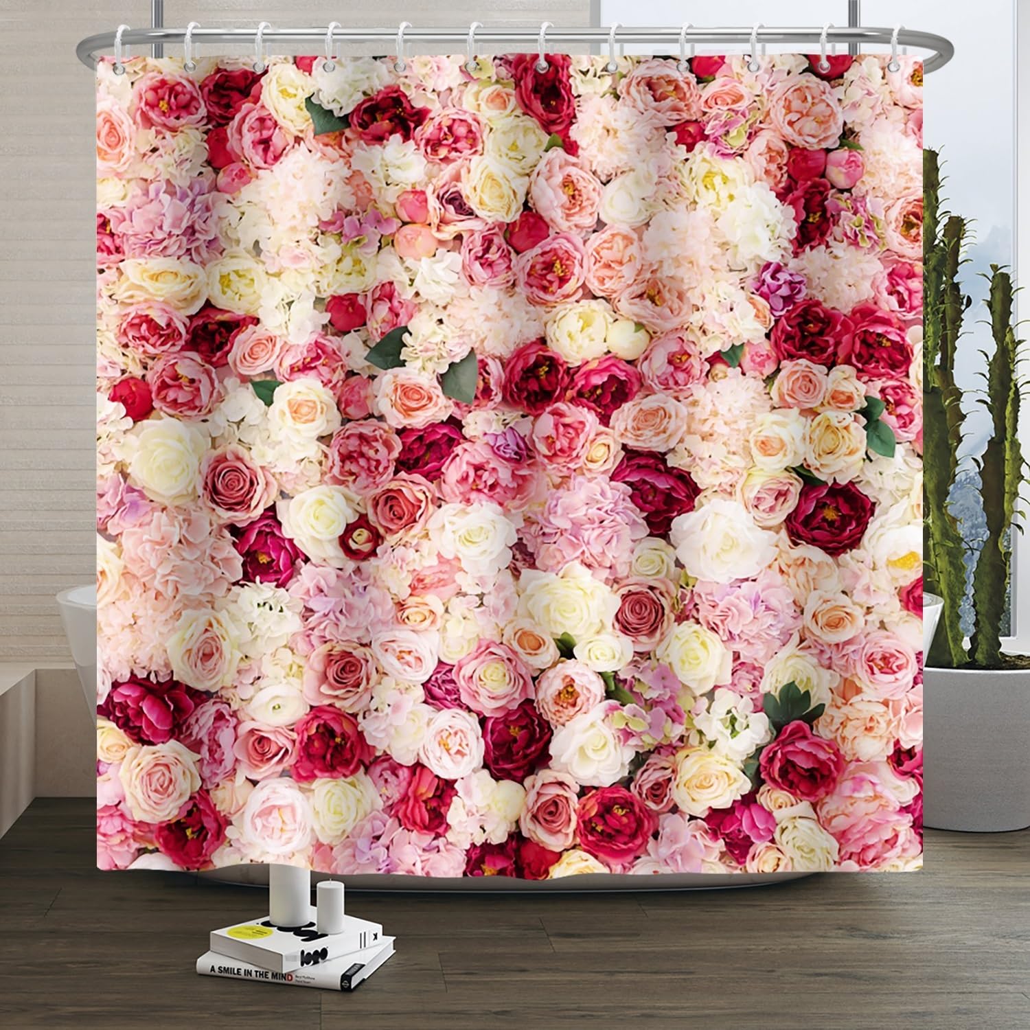 Pink Floral Shower Curtain | Waterproof Polyester Fabric