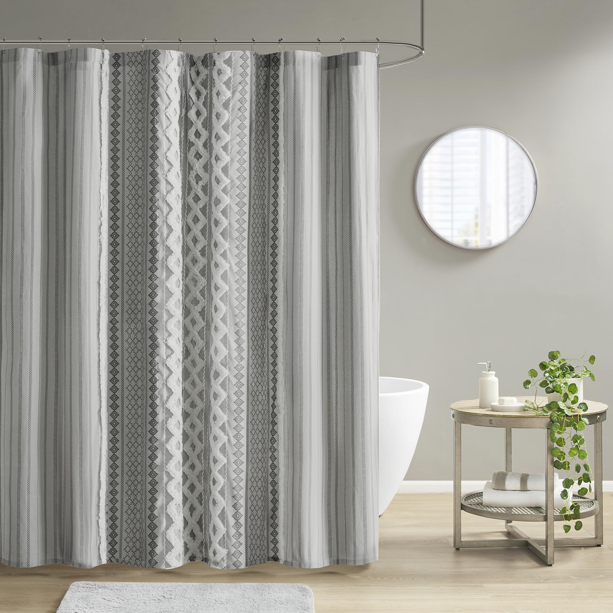 INK+IVY Imani Cotton Shower Curtain – Tufted Chenille Boho Grey, 72x72