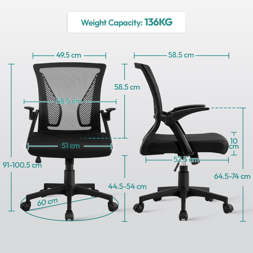 Yaheetech Ergonomic Office Chair, Swivel Desk Chair with Flip-up Armrests