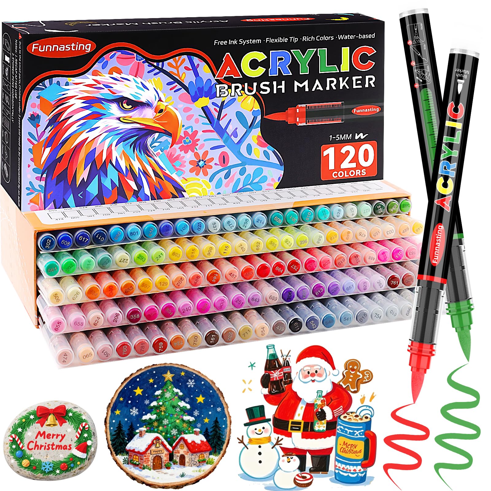 Funnasting 120 Colors Acrylic Paint Pens | Soft Brush Tip Markers for Rock Art