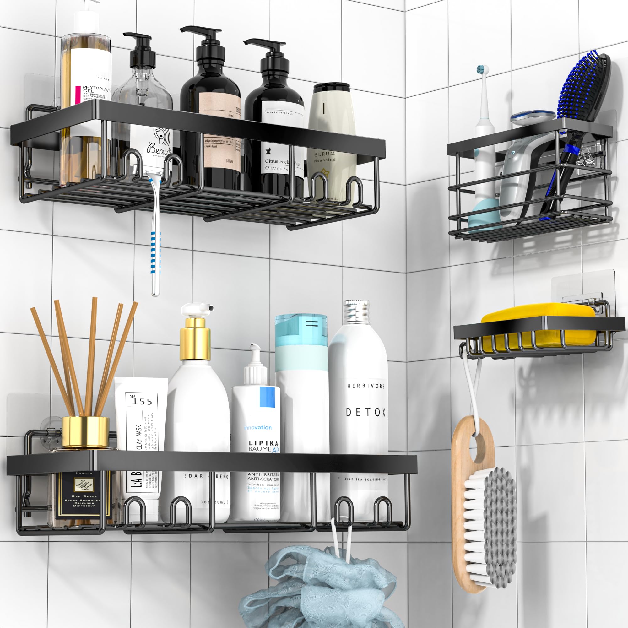 DIFULI 4-Pack Shower Caddy – No-Drilling Adhesive Bathroom Organizer