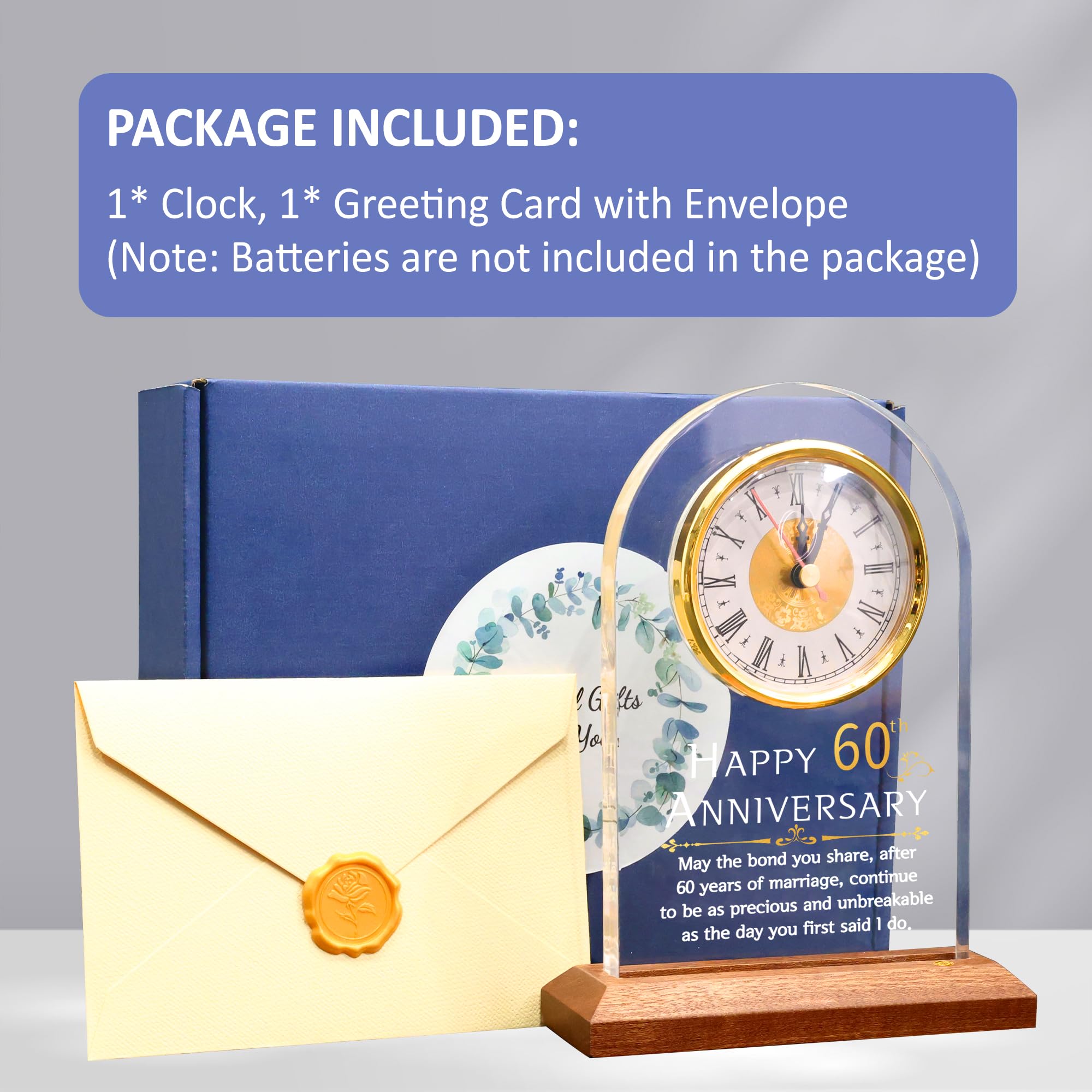OkiyiD 60th Anniversary Quartz Desk Clock | Diamond Wedding Gift