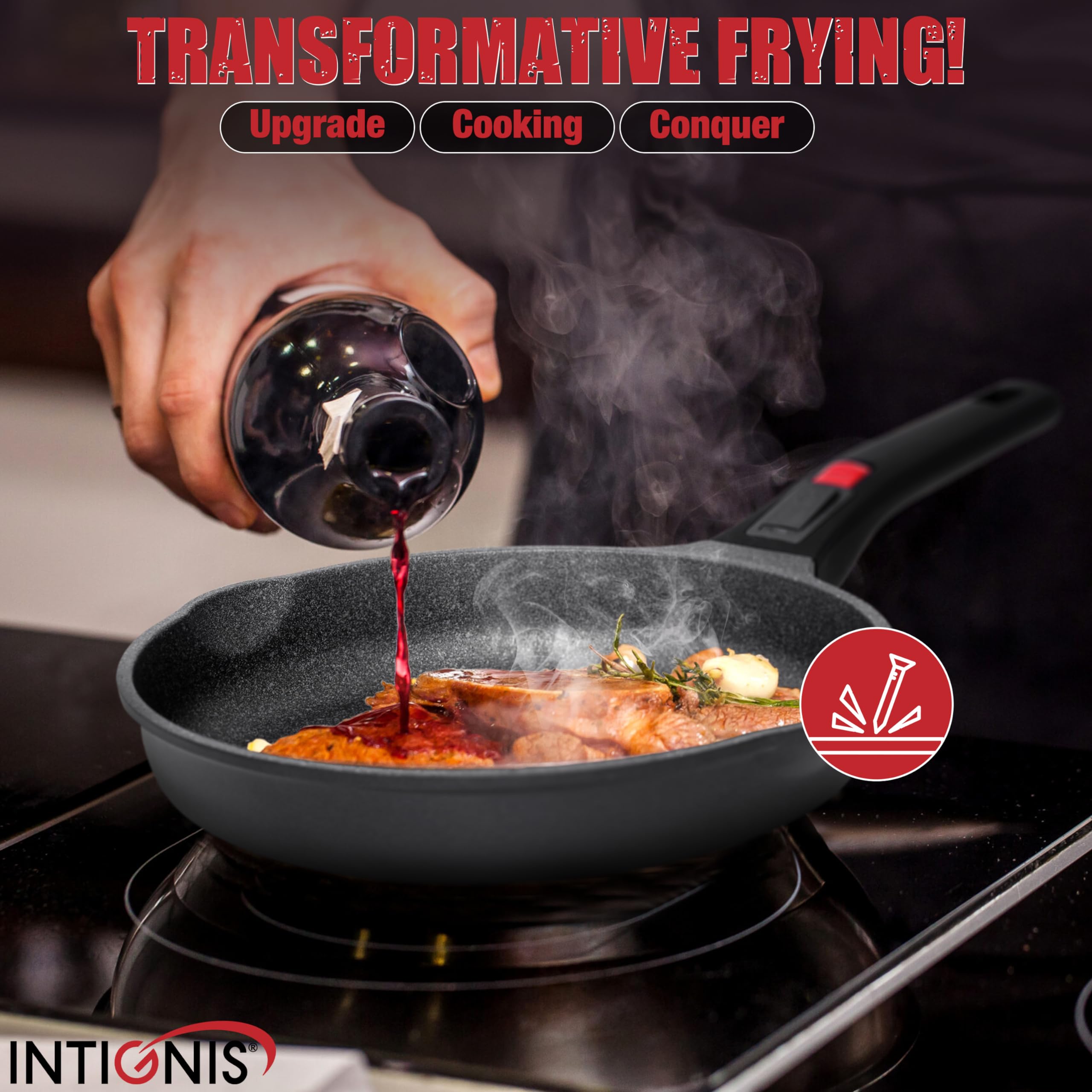 INTIGNIS 28cm Non Stick Frying Pan | Detachable Handle Induction Skillet