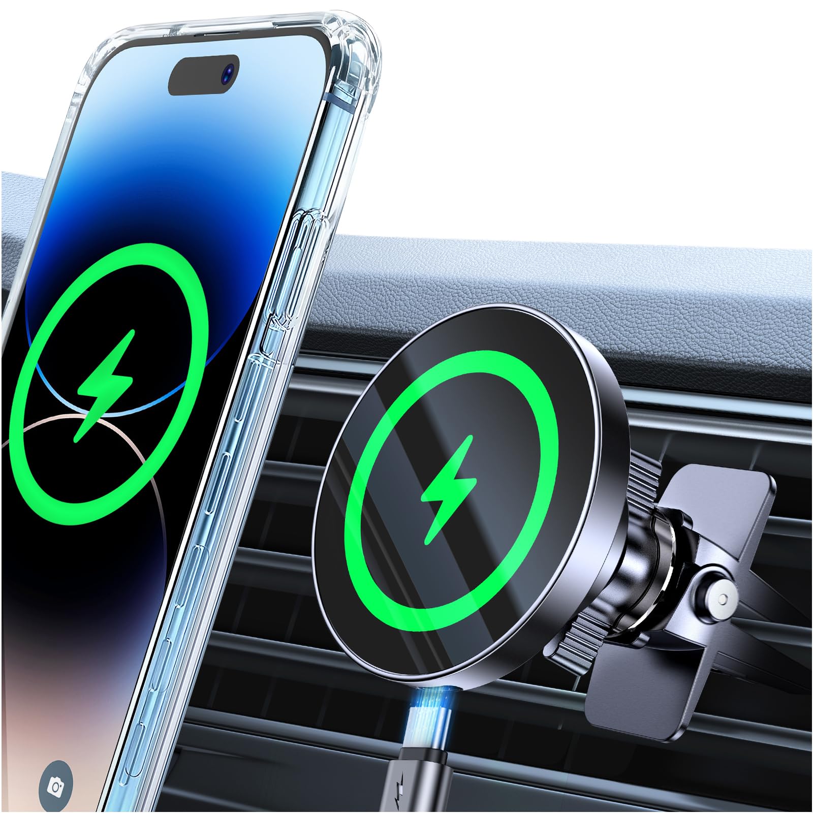 Coolpow 15W MagSafe Car Mount Charger – Magnetic Fast Charging Holder