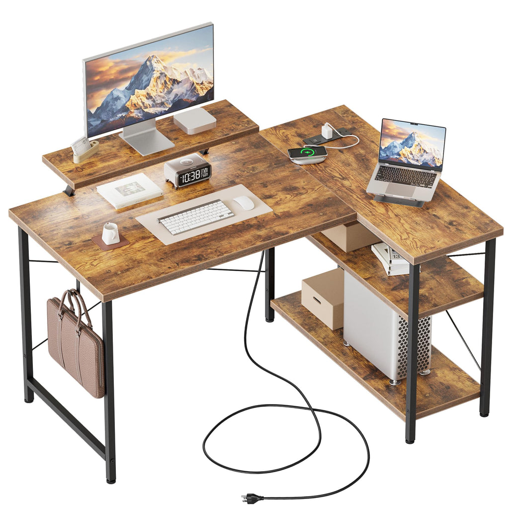 Mericonia Reversible Corner Desk, w. Led & Power Outlets, 100x70cm, Brown