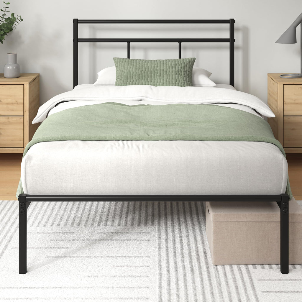 Zinus Elias Single Metal Platform Bed Frame with Headboard – 90x190 cm