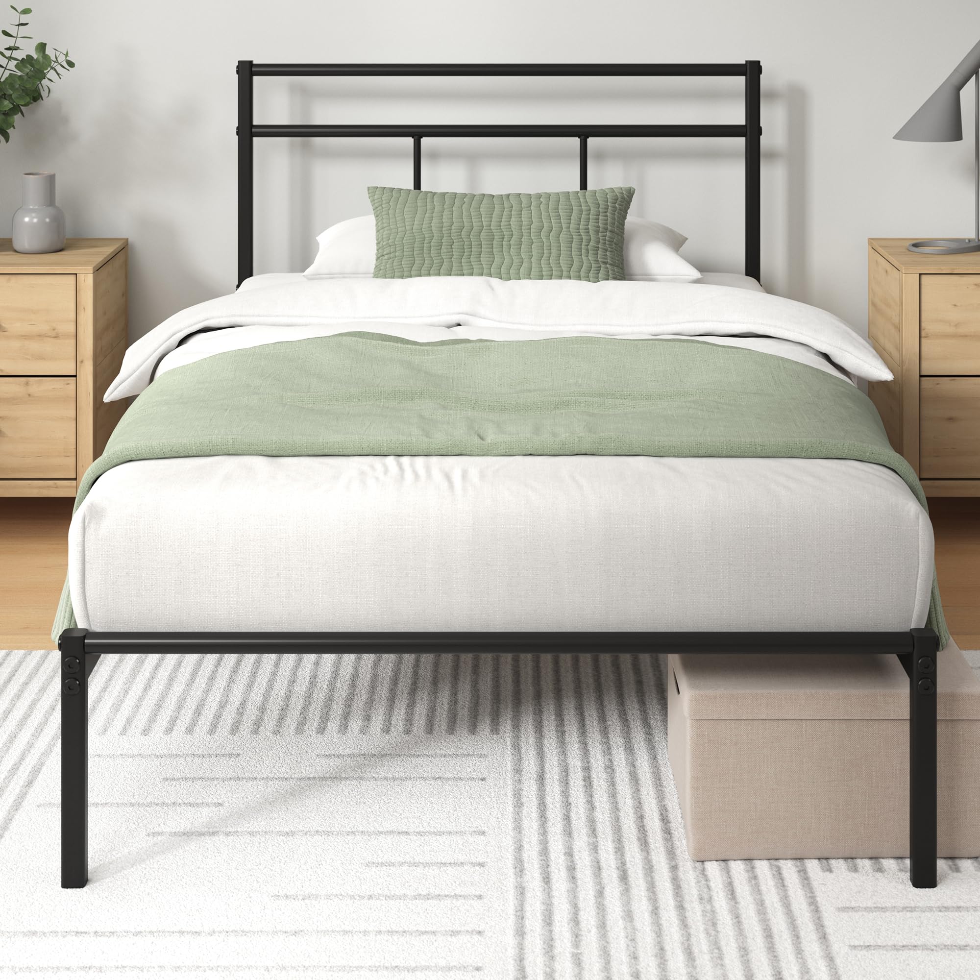 Zinus Elias Single Metal Platform Bed Frame with Headboard – 90x190 cm