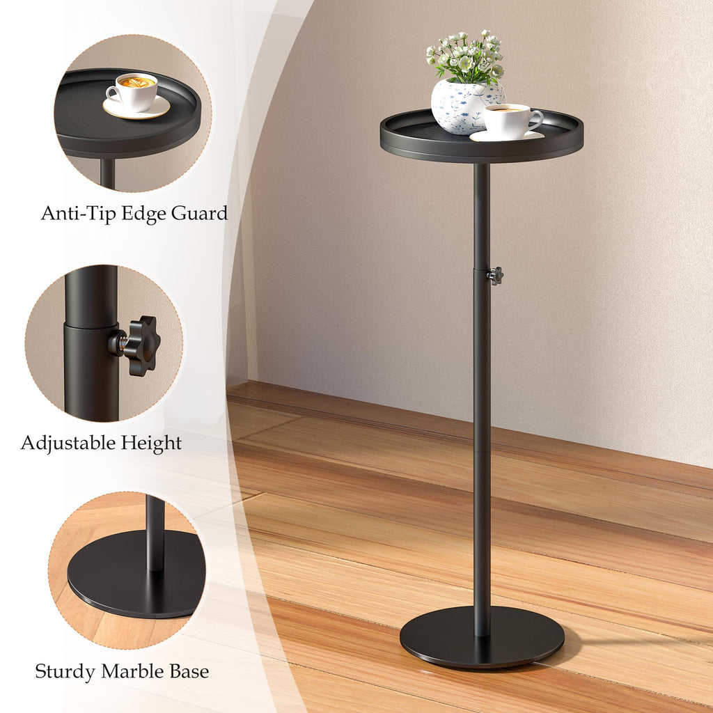 KEENSUNI Round Side Table,Small Round Coffee Table,End Table with Marble Pedestal Side Table for Small Space, Living Room,Bedroom,Sofa Couch Black