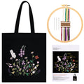 JSRQT Floral Canvas Tote Bag Embroidery Kit for Beginners – Black Cotton