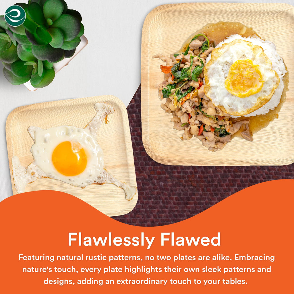 Eco Soul Palm Leaf Square Plates | 100 Pack Compostable Dinnerware Set