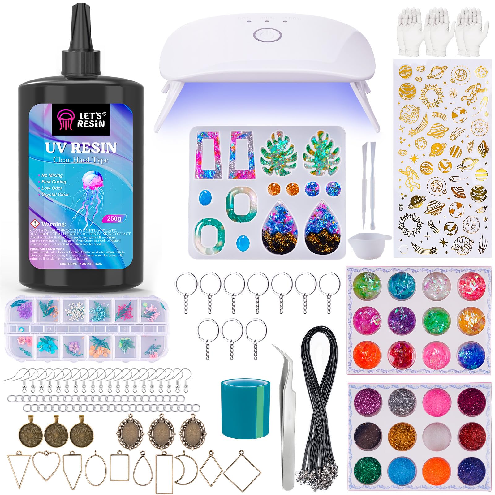 LET'S RESIN UV Resin Kit with Lamp | 153Pcs Jewelry Making Starter Set
