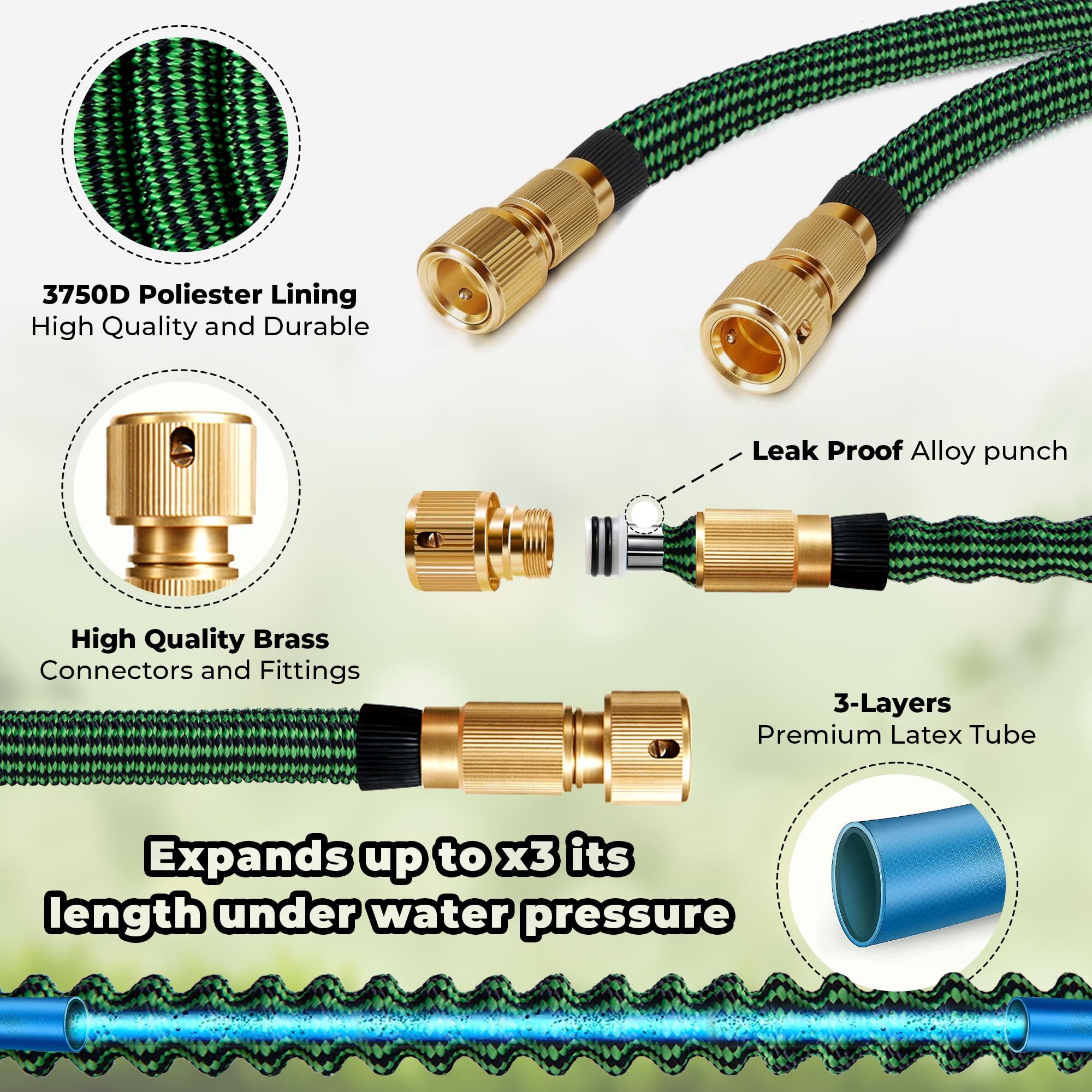 HomeProtek 50ft Expandable Garden Hose – 9-Mode Spray Gun & Brass Fittings
