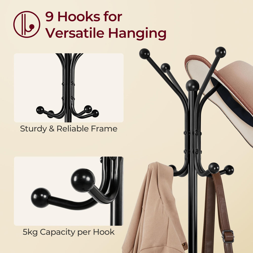 Yaheetech Metal Coat Rack Stand with Umbrella Holder & 8 Hooks, Black - image 5