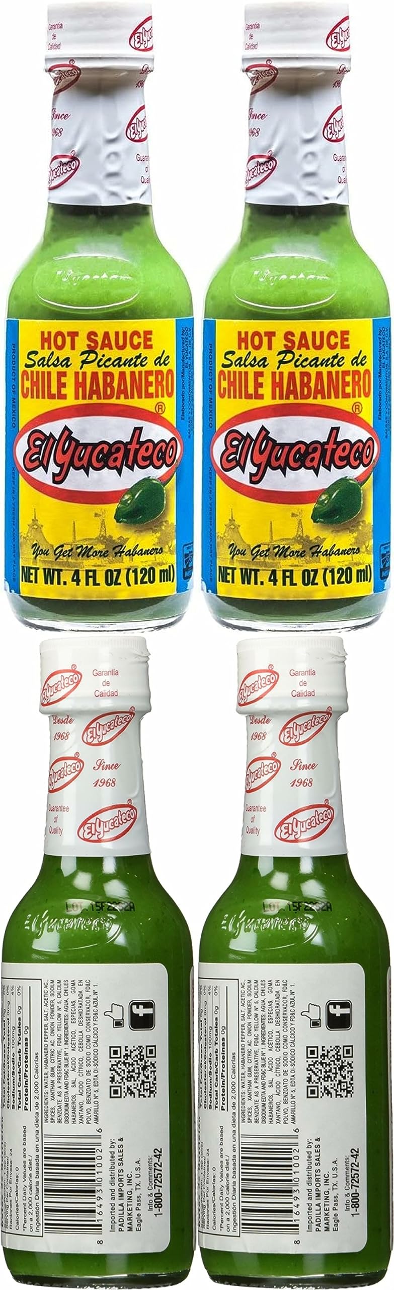 El Yucateco Green Habanero Hot Sauce – 120ml (Pack of 4) – Vegan