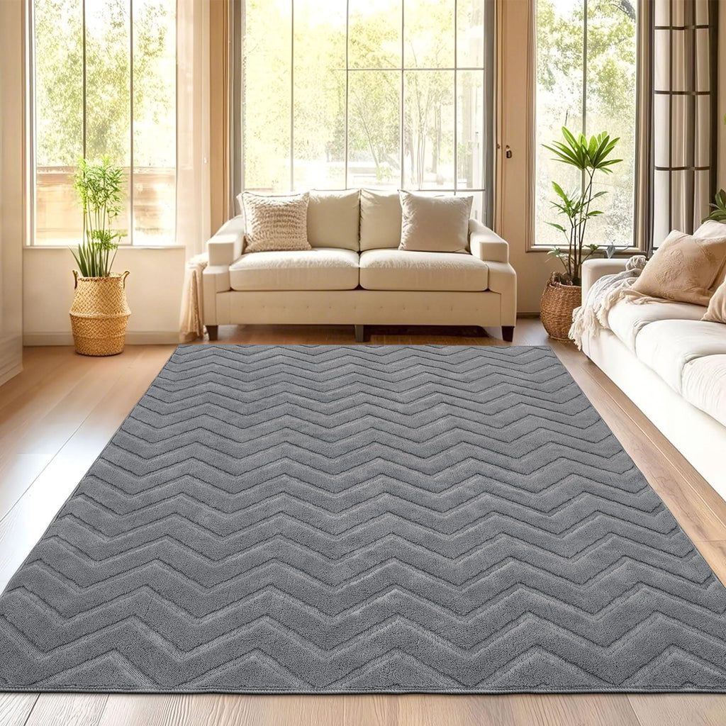 SHACOS Modern Grey Geometric Area Rug | 120x160cm Non-Slip Washable