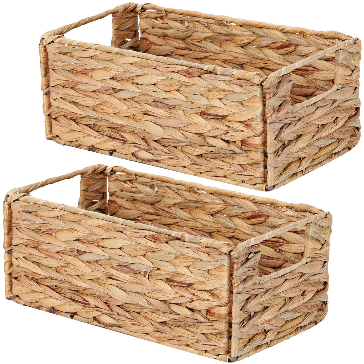 Vagusicc Water Hyacinth Storage Baskets for Shelves, Small Organizer Box Storage Bins with Handles, Wicker Basket for Bathroom Storage - image 1