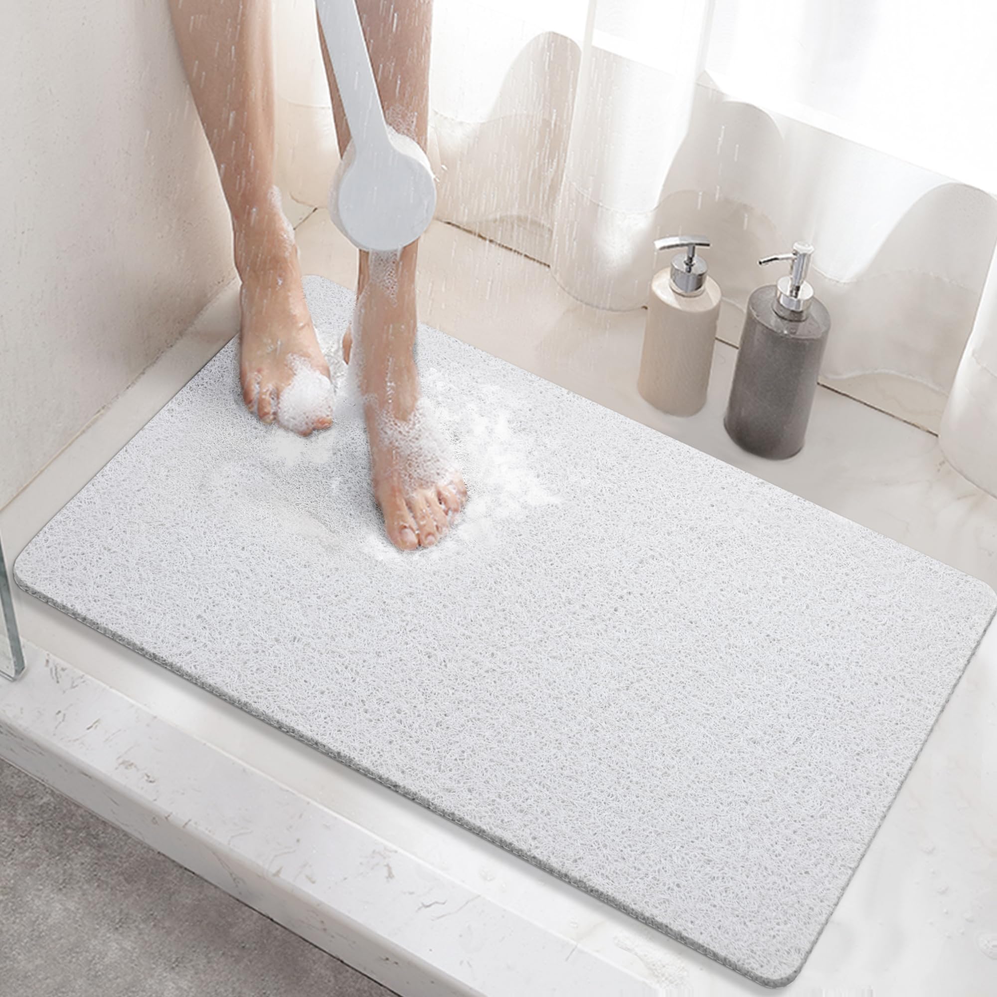 HITSLAM Non Slip Loofah Shower Mat – 60x40cm Quick Dry PVC Bath Mat