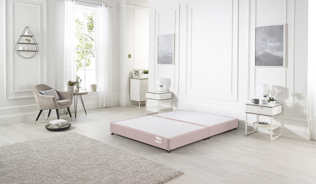 Bed Centre Platform Divan Bed Covered in Luxury Plush, Linen and Tweed Fabric Pink Plush, King 150 x 200cm - image 4