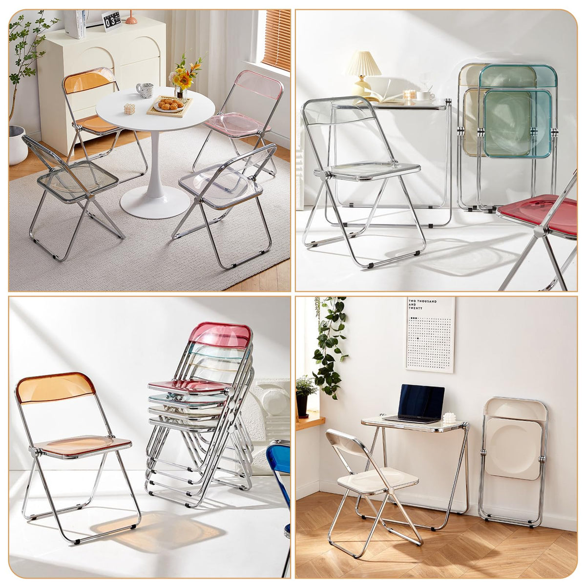 KAIHAOWIN Luxury Modern Transparent Folding Chair Acrylic Stacking Chairs with Crystal Seats-PC Plastic for Living Room and Outdoor Use - image 5
