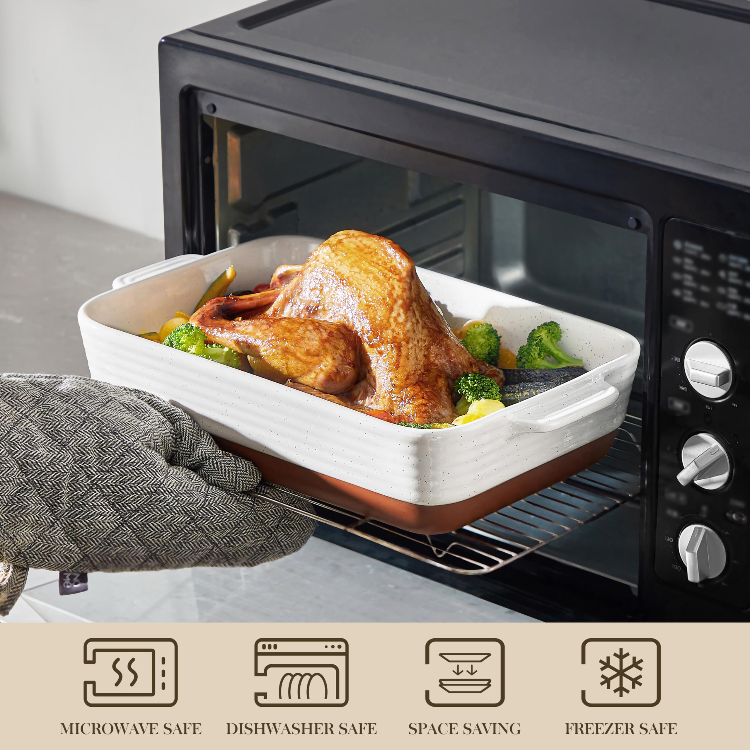 MALACASA 9x13 Ceramic Casserole Dish – Deep Rectangular Lasagna Pan, Khaki