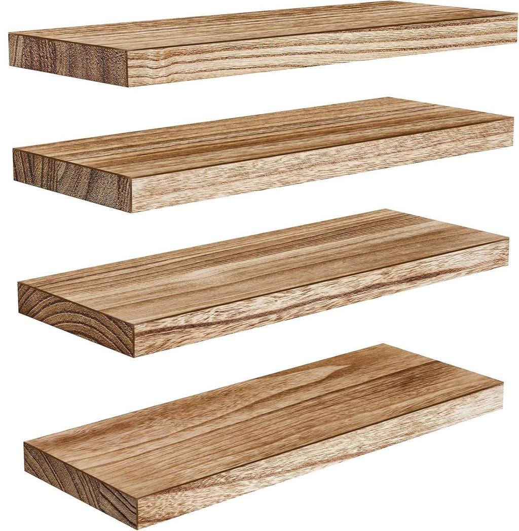 Pipishell Floating Shelves – 40cm Paulownia Wood Wall Shelves, Set of 4