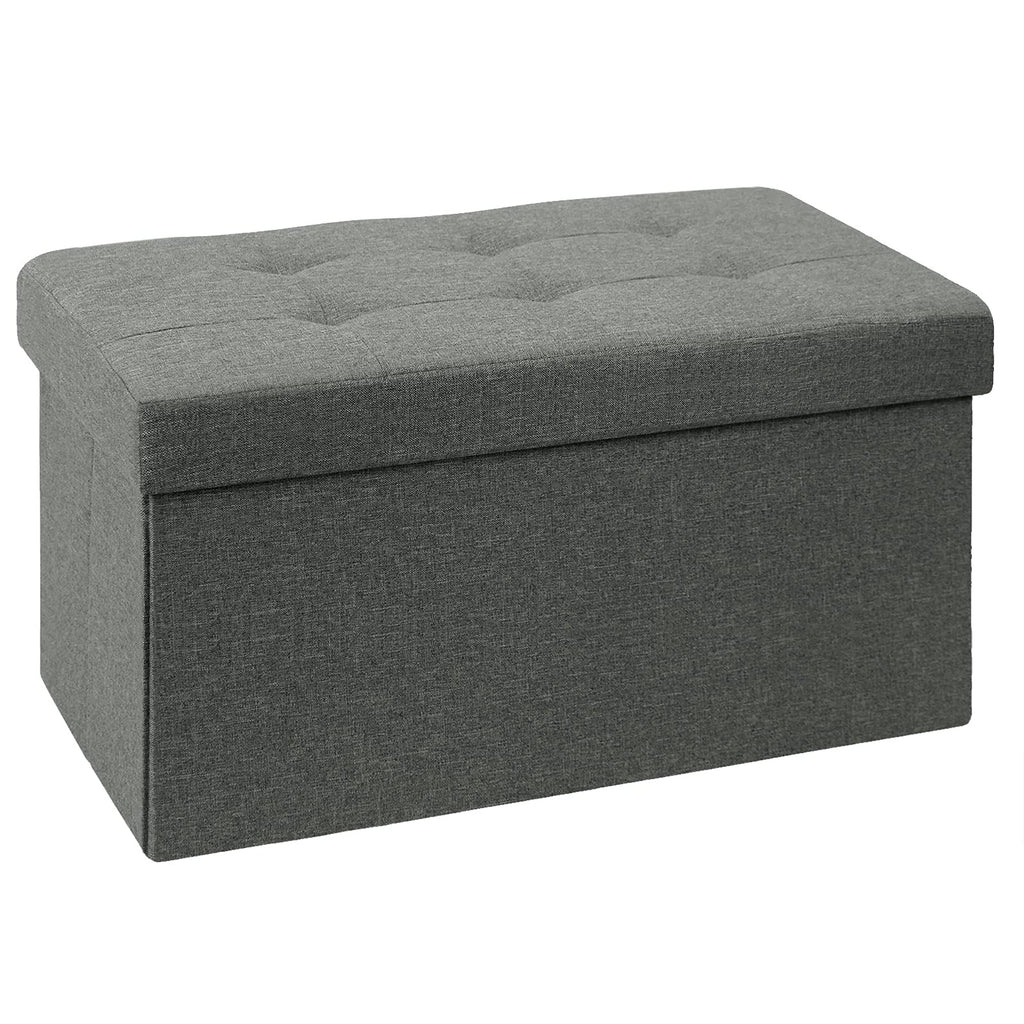 BRIAN & DANY Folding Storage Ottoman | Linen Footstool Bench - Dark Gray