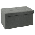 BRIAN & DANY Folding Storage Ottoman | Linen Footstool Bench - Dark Gray