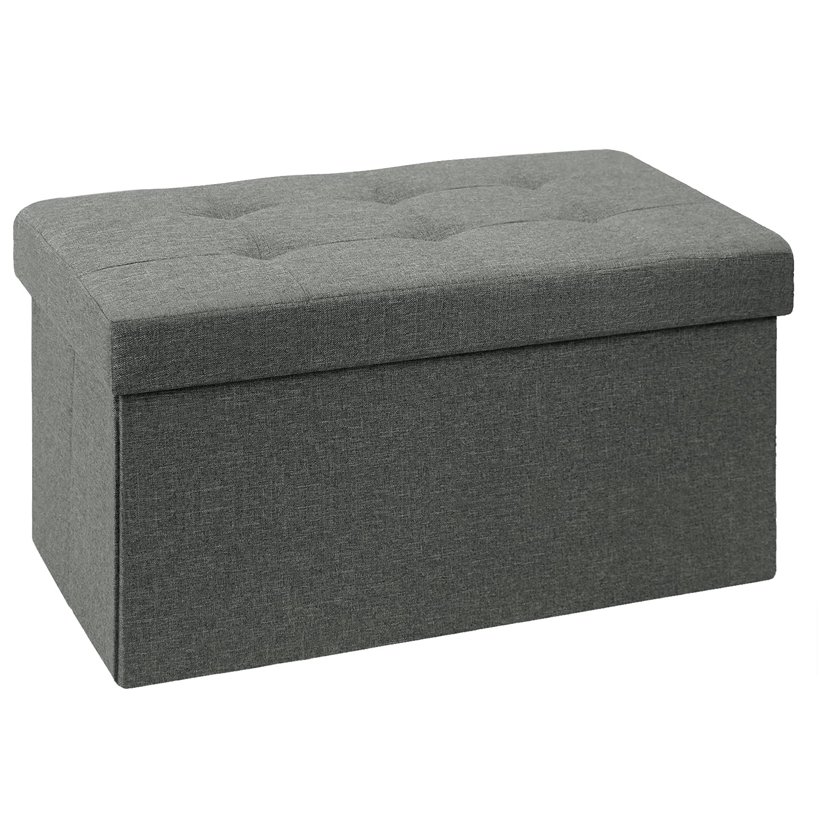 BRIAN & DANY Folding Storage Ottoman | Linen Footstool Bench - Dark Gray