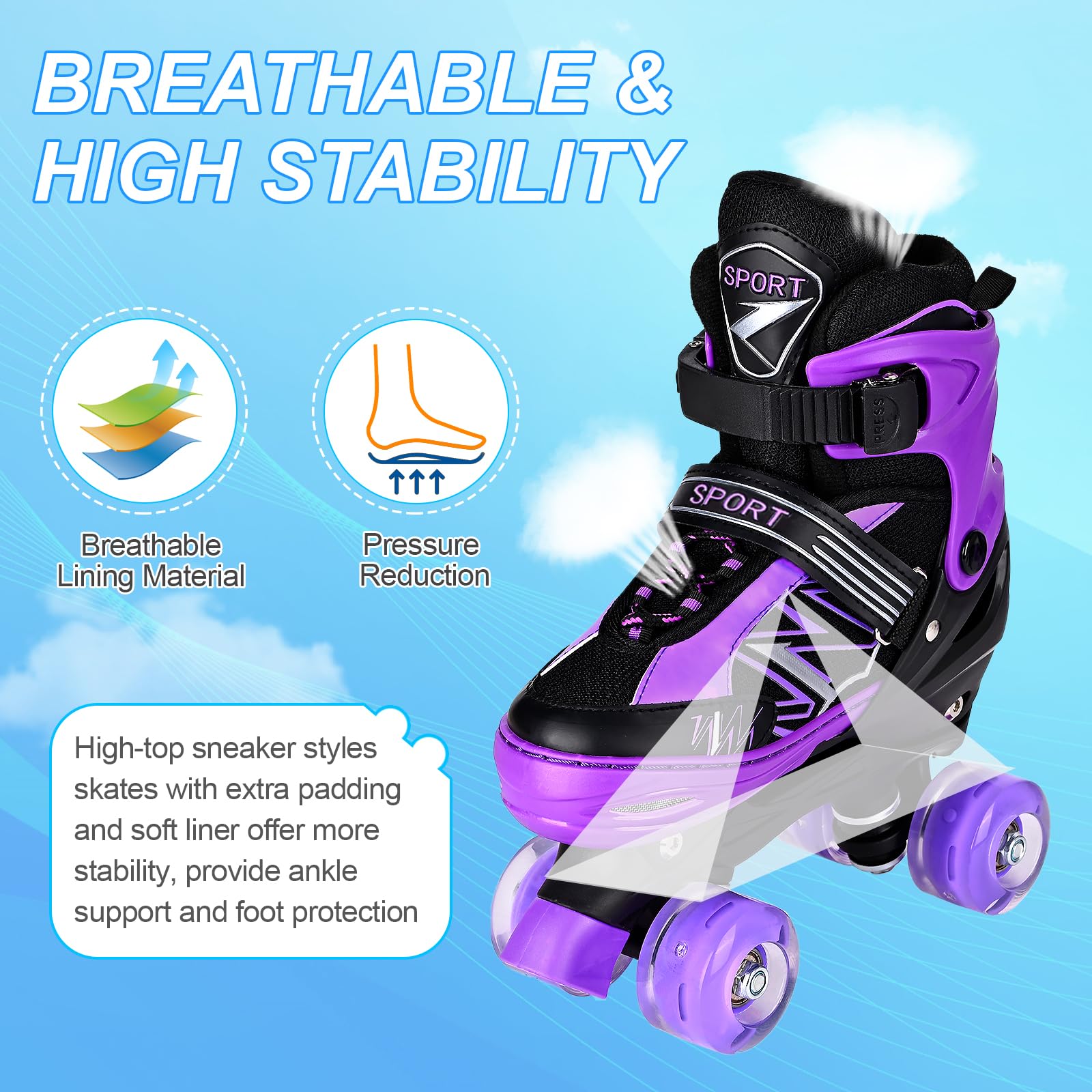Kids Roller Skates – Adjustable Beginner Skates with Light Up Wheels