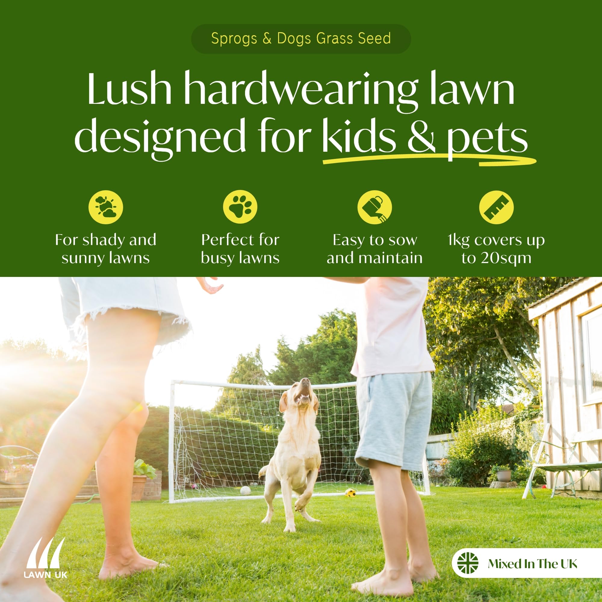 Lawn UK Sprogs & Dogs Hardwearing Grass Seed – 4kg Family Lawn Seed