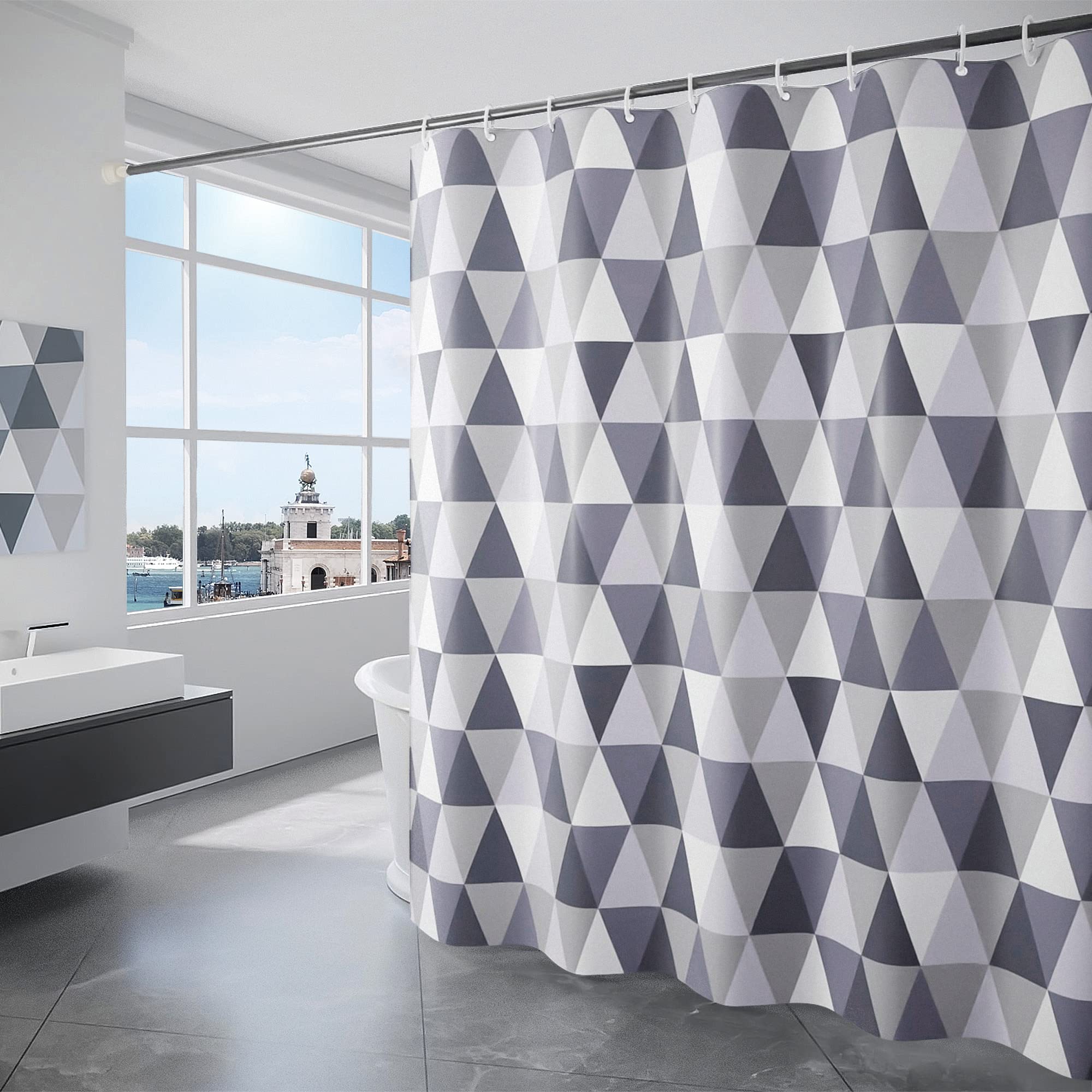TRUSTLIFE Mould Proof Shower Curtain – Weighted Polyester with 12 Hooks