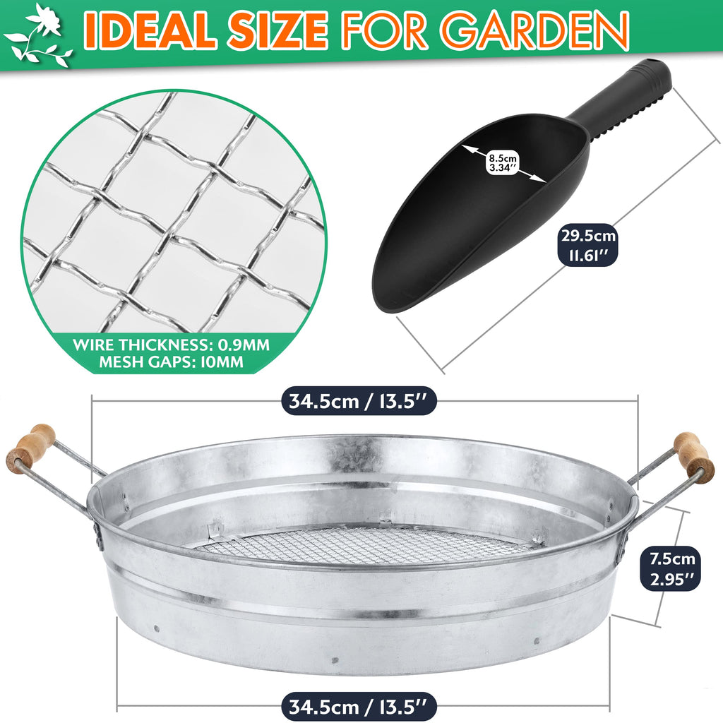 IDSWorld Galvanized Garden Sieve – Soil Shifter with Wooden Handles