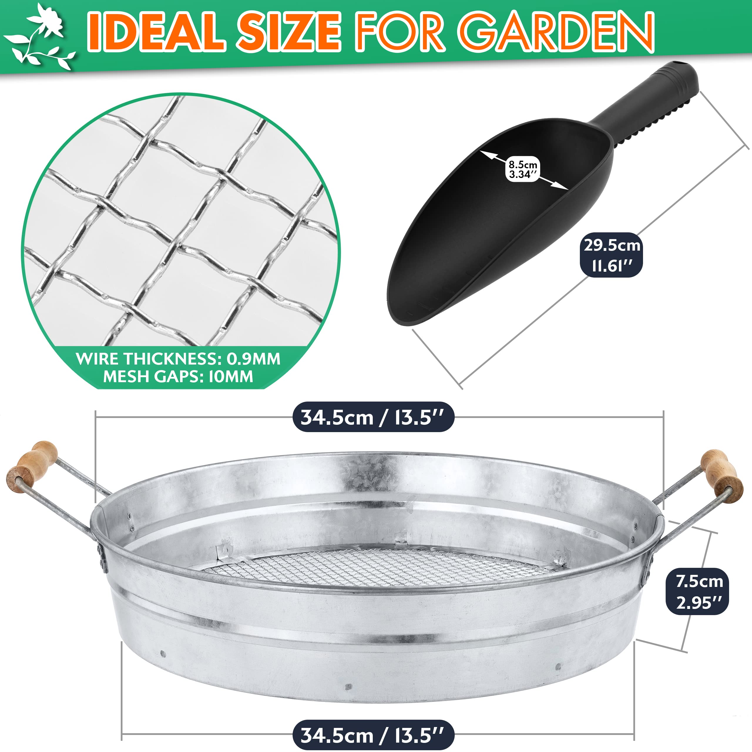 IDSWorld Galvanized Garden Sieve – Soil Shifter with Wooden Handles