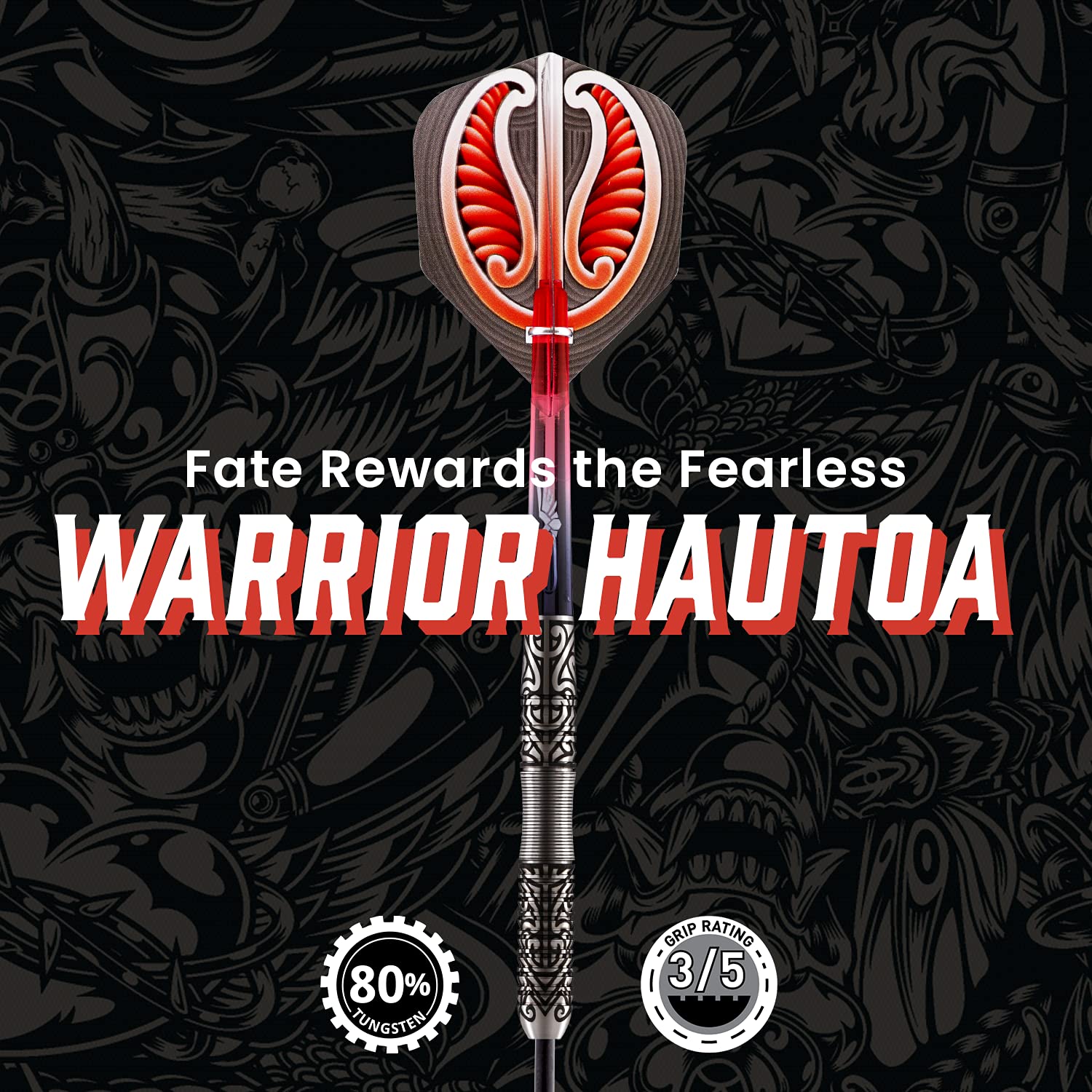 Shot! Darts Warrior Hautoa Steel Tip Dart Set | 80% Tungsten | 26g