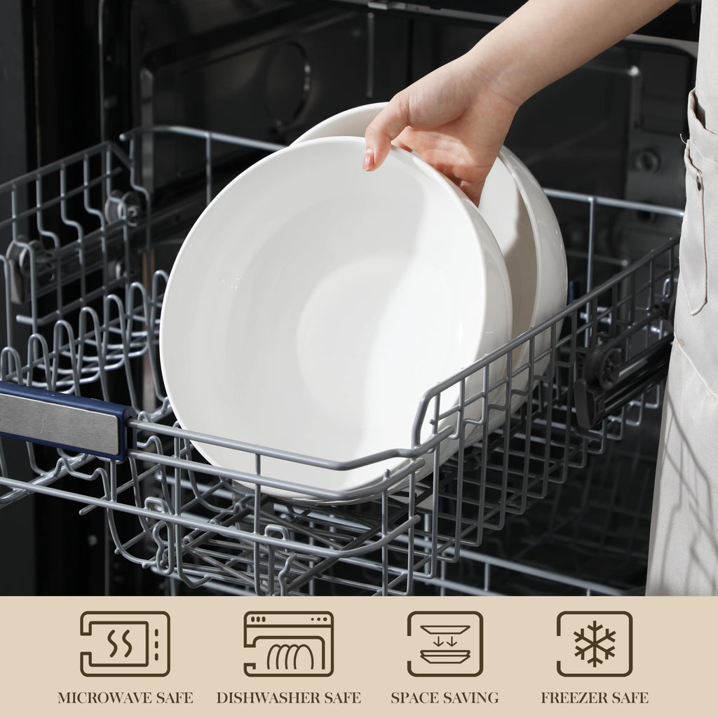 MALACASA Large Porcelain Salad Bowls - 3400ML White Serving Bowl Set of 2