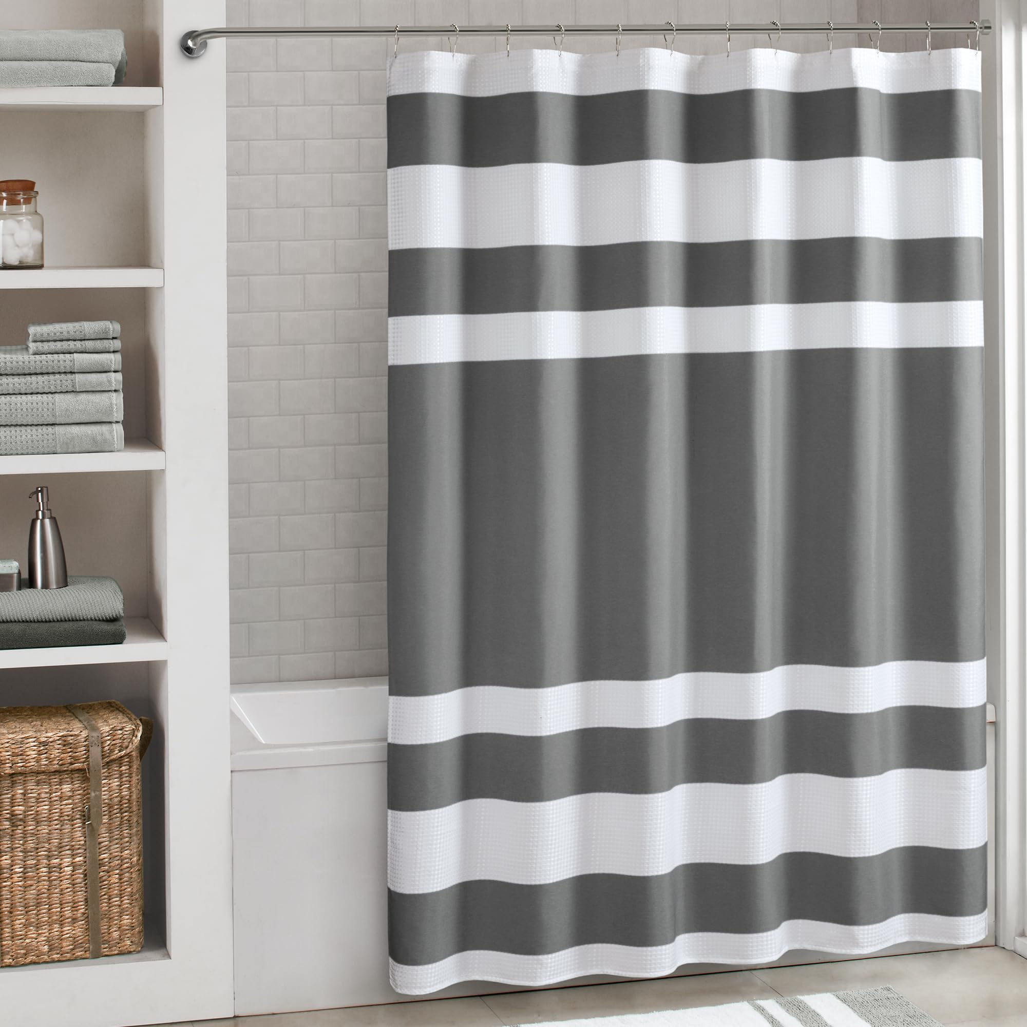Madison Park Spa Waffle Shower Curtain – Extra Long 72x84 Charcoal